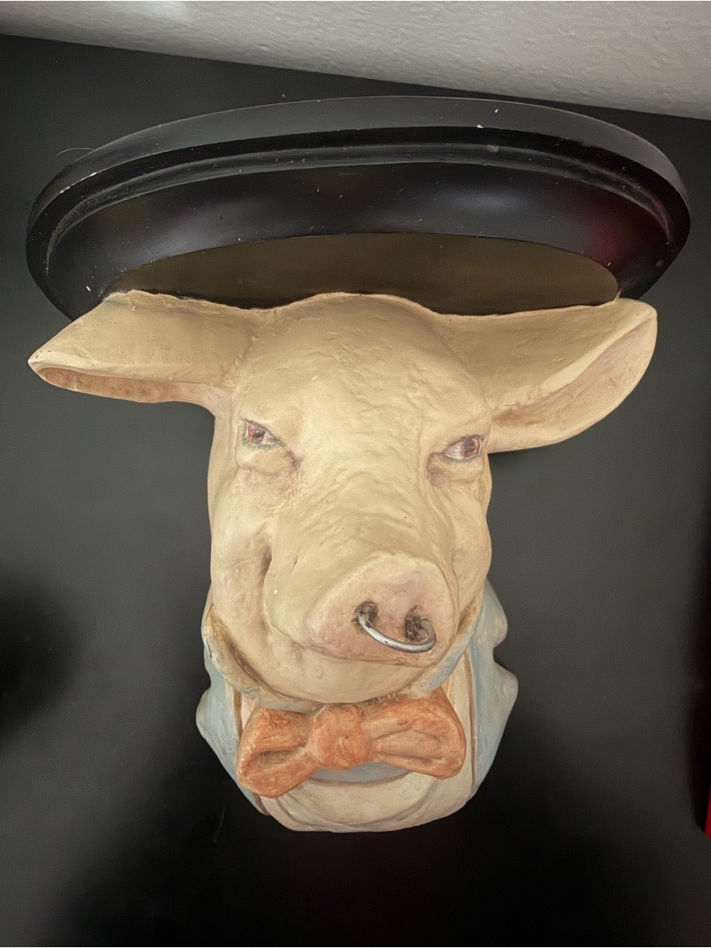 Vintage kitschy pig with an attitude wall shelf